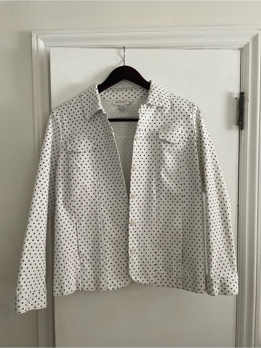 Susan Graver White Polka Dot Button-Front Jacket